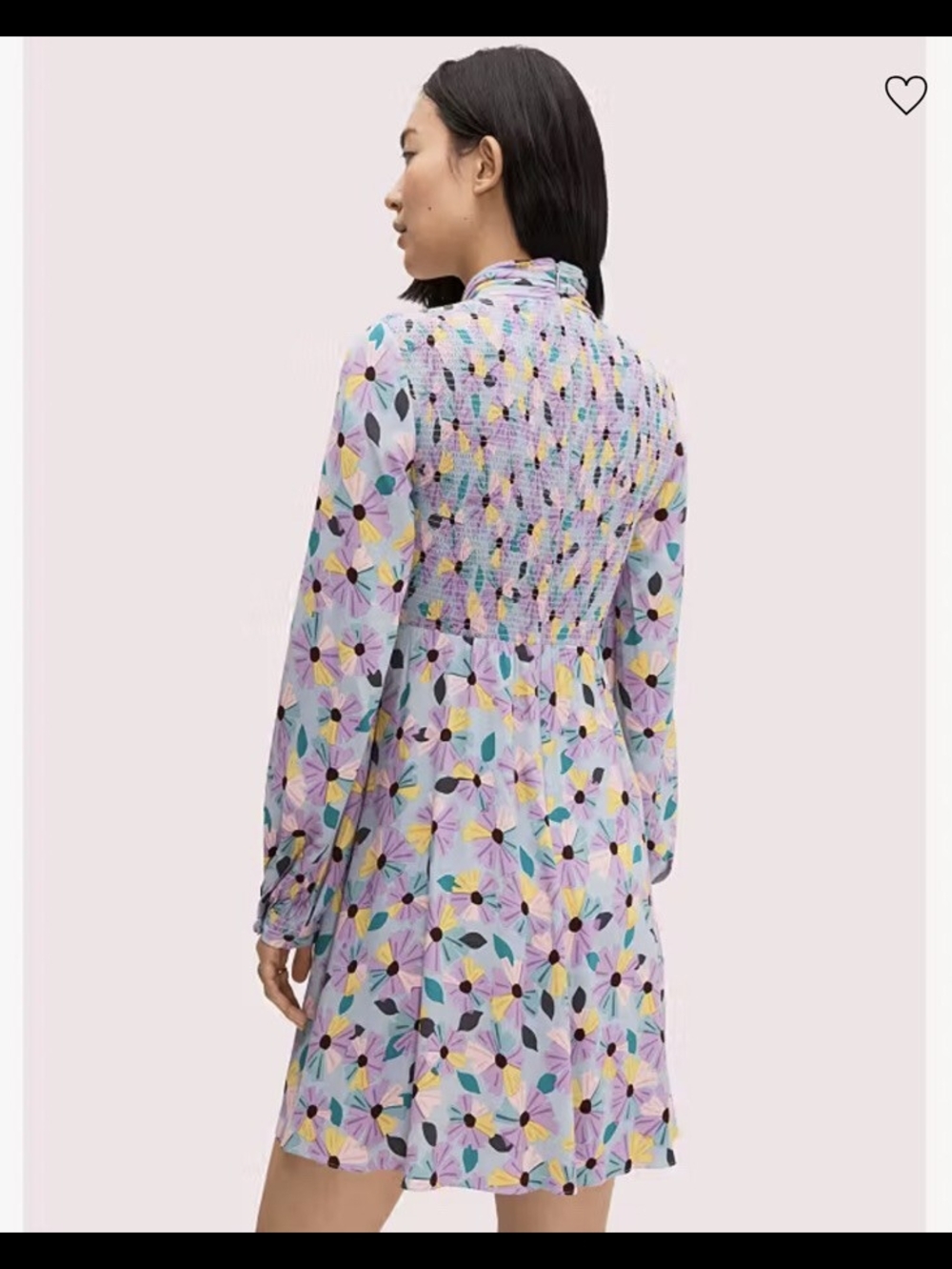 kate spade Lavender Floral Smocked Long-Sleeve Mini Dress NWOT